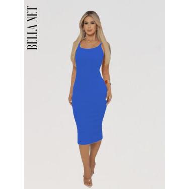 Imagem de Vestido Midi Tubinho Colado com Alças Finas sem Bojo Elegante Moda Gri