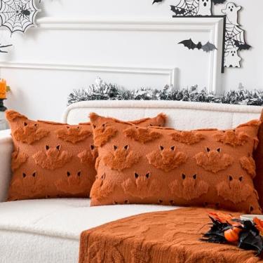 Imagem de UGASA Capas de travesseiro de Halloween 30,5 x 50,8 cm, conjunto de 2 fronhas fofas de morcegos e capas lombares retangulares de lã sintética macia e assustadora, decoração de casa, presente para sofá