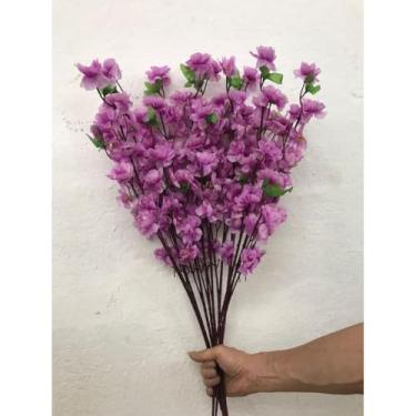 Imagem de 10 Buquê De Flores De Cerejeira Artificial, Flor De Pêssego, Estilo oriental Para Decoração De Casamento 65CM(LILAS)