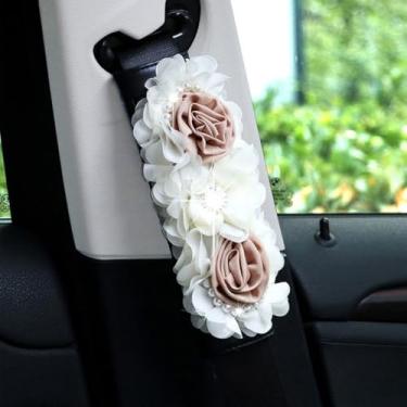 Imagem de MINGZAIQIPEI Acessórios interiores automotivos estilo flor pérola bonito carro quatro estações ajuste universal maioria dos carros SUV (2 peças ombreira)