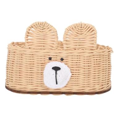 Imagem de Fockety Rattan Tissue Box Cover, Urso Bonito Decorativo Tecido Guardanapo Titular Dispenser Decorativo Guardanapo Dispenser para Banheiro Cozinha Home Office (Bege)