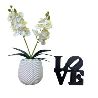 Imagem de Vaso Flores Artificiais Vaso com Orquídea Decorativa Sala Escritório (Branca c Love)