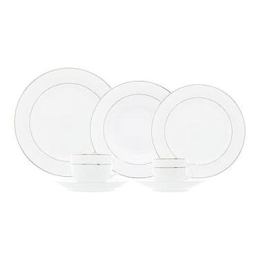 Imagem de Aparelho de Jantar 42 Peças de Porcelana com Borda Prateada Mônaco Branco - Wolff