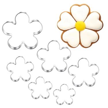 Imagem de Wanmu Conjunto de cortadores de biscoito de metal, 6 peças de aço inoxidável com cinco pétalas, cortador de biscoito de flores, 10 cm, 9 cm, 8,9 cm, 7,6 cm, 6,6 cm, 4,3 cm, fondant de flores para