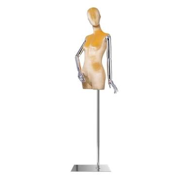 Imagem de Mannequin Manequim feminino com torso envolto em veludo, altura ajustável de 162,2 a 198,5 cm, manequim para exposição de roupas removíveis(Yellow)