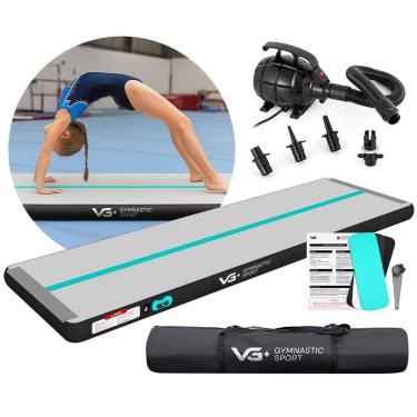 Imagem de Tapete Colchão Ginástica Inflável 3 Metros com Bomba Elétrica VG Plus Preto e Verde 110v