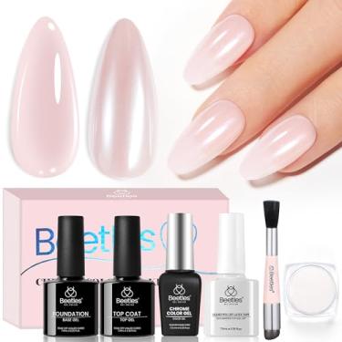 Imagem de beetles Gel Polish Conjunto De Esmalte Em Pearl Chrome, Efeito Donut Espelhado Com Pincel Silicone, Acabamento E Base Fita Látex Líquida Removível