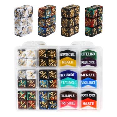 Imagem de SIXPONTS 48 Pieces 12mm MTG Dice Abilities -1/+1 Life Counters Dices & MTG Keywords Counter Tokens Set Compatible with Magic The Gathering, TCG, Card Games Accessories (# C Dices & Keyword Counters)