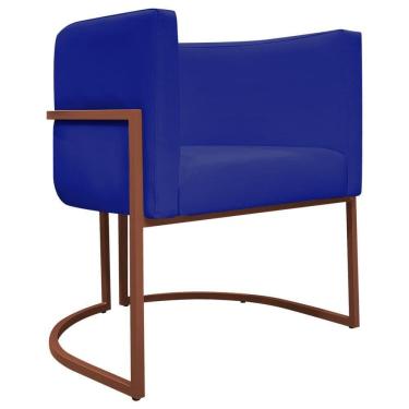 Imagem de Poltrona Decorativa Recepção Luna Base De Ferro Bronze - Azul-royal Corino