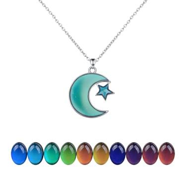 Imagem de AINILOVE Colar com sensor de temperatura que muda de cor, amor, coração, borboleta, golfinho, lua, estrela, humor para mulheres, anel de pedras preciosas, presentes de festa de aniversário, Adjustable