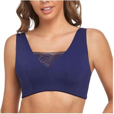 Imagem de Sutiã De Mastectomia De Cobertura Total Pós-cirúrgico Sutiãs Esportivos Diários Com Bolsos De Prótese Mamária Para Mulheres Sem Fio, Blue, L/Large