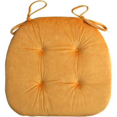 Imagem de Almofada De Assento Para Cadeira De Jantar, 17x16 Polegadas, Almofada De Cadeira Arredondada De Veludo Com Dois Laços Almofada Antiderrapante Para Cadeira De Esc, Dark Blue, 42x40cm(17x16inch)