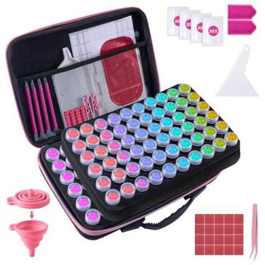 Imagem de LYMUSUMI Recipientes de armazenamento Diamond Art, 120 compartimentos, acessórios e ferramentas de pintura de diamante, caixas organizadoras de contas portáteis para adultos (rosa)