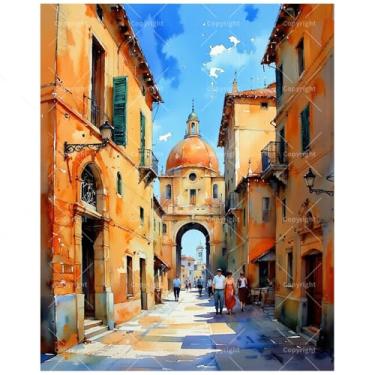 Imagem de Kit de pintura de arquitetura europeia por números para adultos – Pintura de cena de rua em arco histórico e cúpula DIY em tela 40,6 x 50,8 cm, conjunto de tinta acrílica para iniciantes, arte para