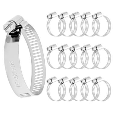 Imagem de DVBB Braçadeiras de mangueira de aço inoxidável 16 peças, 2,5 cm a 5.1 cm 304 aço inoxidável Worm Gear Linha de Combustível Mangueira Worm Gear Braçadeiras de mangueira de metal para tubos, reparo de