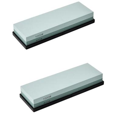 Imagem de Pedra de amolar de grão duplo, pedra de água de grão 400/1000 profissional com base de borracha antiderrapante, apontador premium para facas de cozinha/caça/bolso, lâminas, cinzéis, plaina (2 peças de