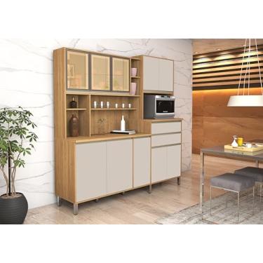 Imagem de Cozinha Armário Multiuso Com Balcão Gavetas E Nicho Organizador Decorativa Design Moderno Compacto Pés Cromados