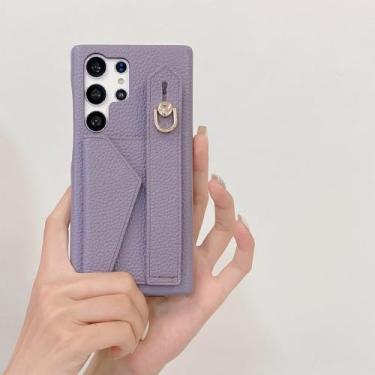 Imagem de Capa tipo carteira com alça de pulso para Samsung Galaxy S21 FE S22 S23 Plus Note 20 Ultra A52 A53 A54, capa de couro luxuosa com porta-cartões, cor lavanda, para A53