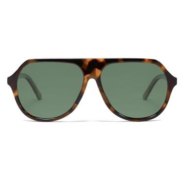 Imagem de VANLINKER Óculos de sol aviador retrô grandes polarizados para mulheres e homens, vintage, anos 70, grande quadrado, aviadores VL9851, Lente verde polarizada C2/armação tartaruga, M