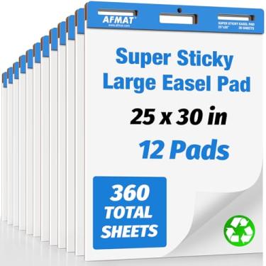 Imagem de AFMAT Sticky Easel Pads, 25 in x 30 in Flip Chart Paper for Teachers, Ink Bleed-Through Resistant Easel Paper for Office/Classroom/Whiteboard/Wall/Windows, 30 Sheets/Pad, 12 Pads