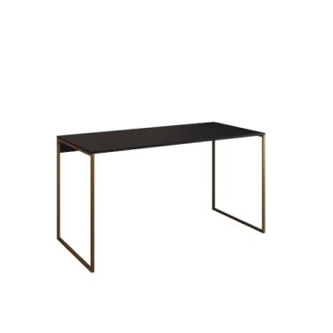 Imagem de Mesa Escrivaninha Para Escritório Industrial Grécia Base Ferro Tampo de 120x53cm em Madeira(DOURADO/PRETO)