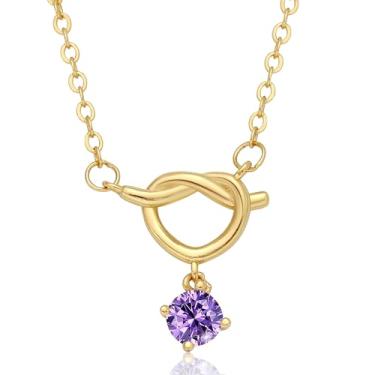 Imagem de Fimewon Colares femininos com pingente de ouro 14K delicado com nó de coração, gargantilha moderna com pedra do mês de nascimento, joias de ouro, presentes de aniversário para mãe, filha, amiga, irmã