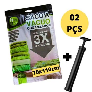 Imagem de Sacos A Vácuo Tamanhos Diferentes Com Bomba Sucção De Guarda Roupa Par