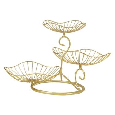 Imagem de Generic Cesta de frutas de arame, fruteira de arame, bandeja de frutas estilosa, decoração multiuso, armazenamento de pão para lanche, pão de banana, Ouro
