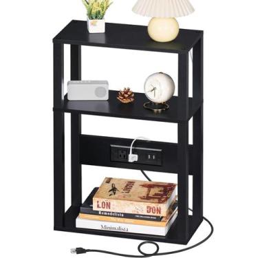 Imagem de Mesa lateral YUFAM de 3 camadas pequena e estreita com estação de carr