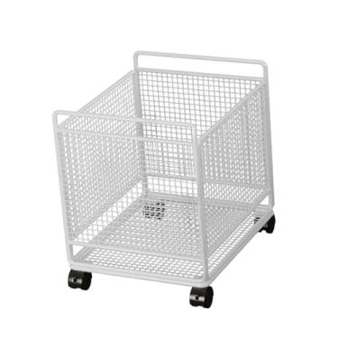 Imagem de ＫＬＫＣＭＳ Cesto de roupa suja com carrinho de arame de ferro, cesto de roupa suja com rodas, multifuncional, prático, para dormitório e sala de estar, Branco, M