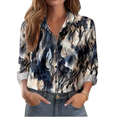 Imagem de Blusa Zeagoo de manga comprida com botões e estampa floral feminina