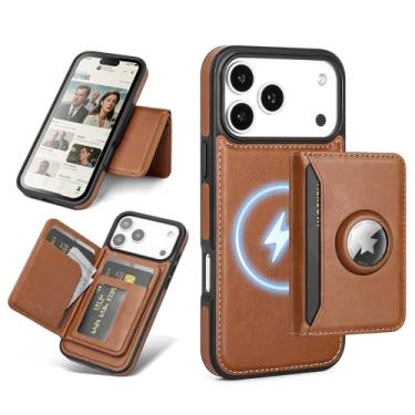 Imagem de Antsturdy Compatível com MagSafe 2 em 1 Capa magnética destacável para celular 17 Pro com suporte AirTag, masculina e feminina, couro sintético com bloqueio de RFID, compartimentos para cartão de