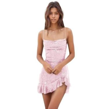 Imagem de Vestido de boas-vindas EEMEII, lantejoulas, sereia, babados, rosa, tam