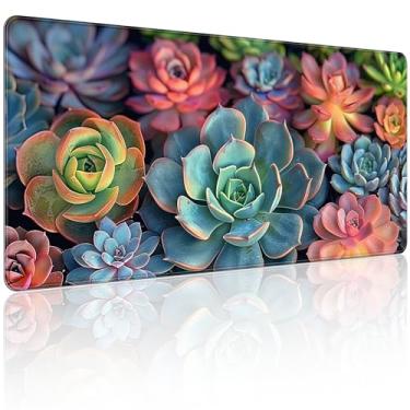 Imagem de 90 x 40 cm, mouse pad grande KOBWOPI XXL para mesa, mouse pad estendido para computador, escritório, mouse pad grande com bordas costuradas, pc de jogos - suculenta colorida