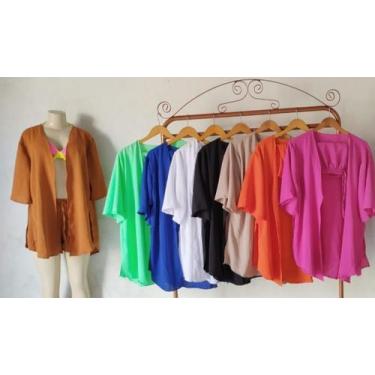 Imagem de Saída De Praia Conjunto Kimono Camisão + shorts elástico - Tropicana M
