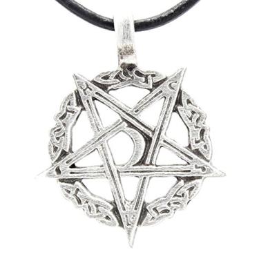 Imagem de Trilogy Jewelry Colar de couro com pingente de lua crescente celestial pentagrama invertido de estanho