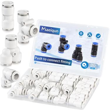 Imagem de MSAEIQUN 20 peças 8 mm od push to connect kit acessórios de linha de ar 5 divisores + 5 cotovelos + 5 dentes + 5 acessórios pneumáticos de linha de ar reta conectores pneumáticos de liberação rápida
