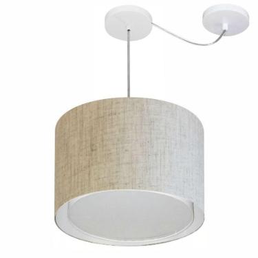Imagem de Lustre Pendente Cilíndrico Com Desvio De Centro Vivare Md-4306 Cúpula Em Tecido 40x30cm - Bivolt Rustico-bege 127/220v