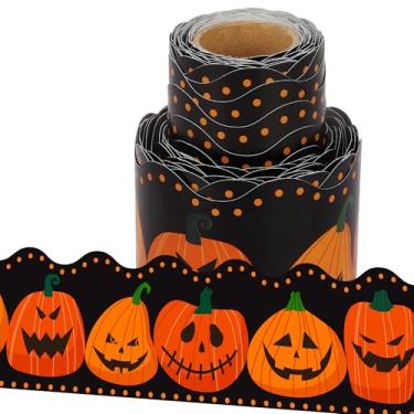 Imagem de Wonmon Rolo de borda de quadro de avisos de Dia das Bruxas, Abóboras Assustadoras para Halloween Escola Sala de Aula Escritórios Quadro de Boletins Decorações de Festas de Festas