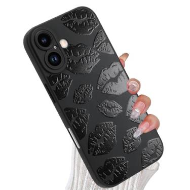 Imagem de Wlxee Capa Lips Kiss para iPhone 17, design fofo de batom beijos flores, TPU macio, proteção à prova de choque para mulheres e meninas - impressão de lábios pretos