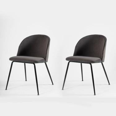 Imagem de Kit 2 Cadeiras Anm8100f Marselha Elisa Anima Office Em Veludo Chumbo Base Em Aço Preto