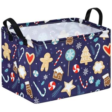 Imagem de KUNRO Cesto de armazenamento de presente de Natal retangular organizador de armazenamento para cesto de berçário, casa, cesto de roupa suja para quarto de crianças, cestas de prateleira de bebê.