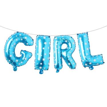 Imagem de Letras de balão de 40,6 cm para meninos ou meninas | Balões reveladores de gênero, decorações de revelação de gênero | Decorações de chá de bebê (estrela azul menina)