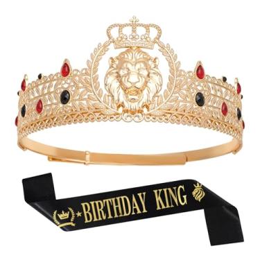 Imagem de JITINX Coroa de rei e faixa de aniversário, coroa de rei para homens, tiara masculina dourada, diadema de príncipe, cosplay medieval, aniversário, formatura, dia das bruxas, acessórios de cabelo