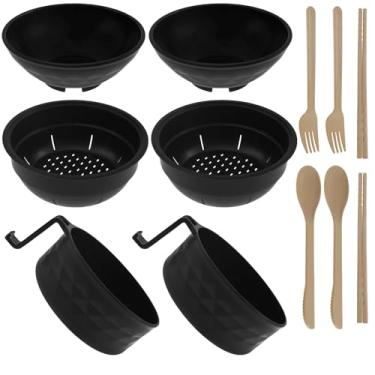 Imagem de QENWKXZ 2 conjuntos de tigelas de ramen para micro-ondas com coador, conjunto de tigelas de macarrão Ramen 2025 com pauzinhos, colher e garfo, tigela de ramen portátil para micro-ondas para macarrão
