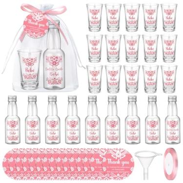 Imagem de LemonRoad Conjunto de 36 lembrancinhas de chá de bebê Cielito Lindo copos de plástico transparentes garrafas vazias cartões de agradecimento funil e fita Cielito Lindo decorações de festa para chá de