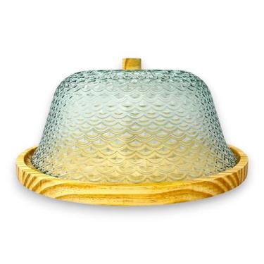 Imagem de Boleira Porta Pães Artesanal Madeira e Vidro Boho Chic 33cm - Luggari