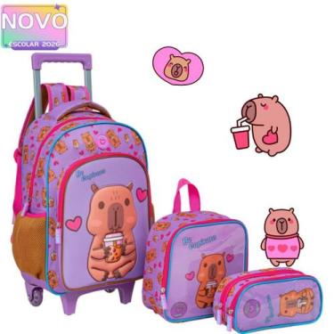Imagem de Kit Mochila De Carrinho 3D Capivara Alto Relevo Grande Escolar 2026 - 