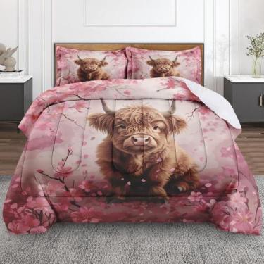 Imagem de Conjunto de edredom Nesphy Brown Cow Farmhouse para cama king-size