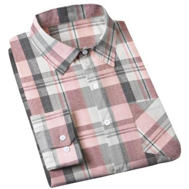 Imagem de Camisa masculina casual cromoncent, xadrez, flanela, rosa, cinza